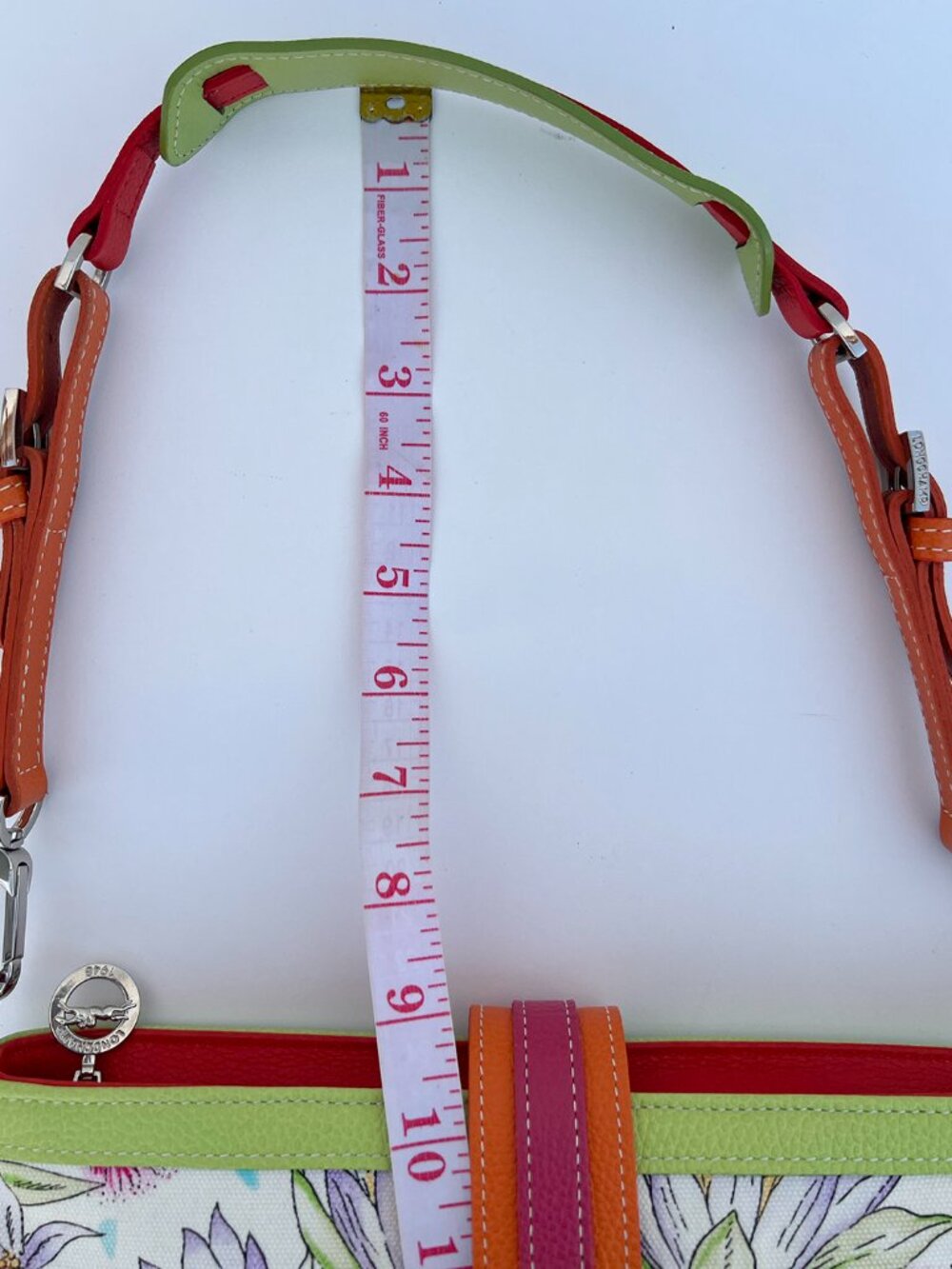 LONGCHAMP Y2K Floral Canvas Baguette Shoulder Bag Colorful Leather Trim - Picture 8 of 8